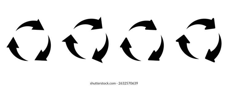 Conjunto de setas circulares. Atualizar, recarregar, reciclar, coleção de sinais de rotação de loop.