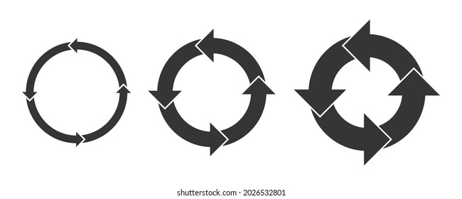 Satz von Kreispfeilen. Rufen Sie die Trommeln einzeln auf. Schwarzer Erneuerungsvektorpfeil. Circle Pfeil für Infografik