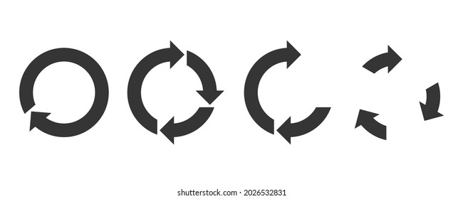 Satz von Kreispfeilen. Rufen Sie die Trommeln einzeln auf. Schwarzer Erneuerungsvektorpfeil. Circle Pfeil für Infografik