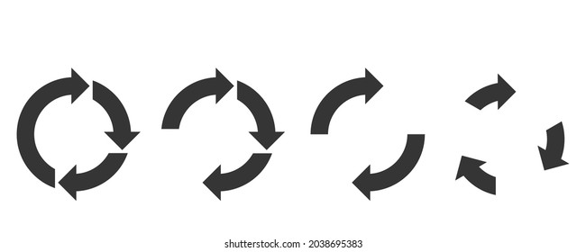 Satz von Kreispfeilen. Rufen Sie die Trommeln einzeln auf. Schwarzer Erneuerungsvektorpfeil. Circle Pfeil für Infografik