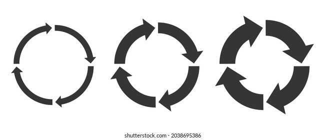 Satz von Kreispfeilen. Rufen Sie die Trommeln einzeln auf. Schwarzer Erneuerungsvektorpfeil. Circle Pfeil für Infografik