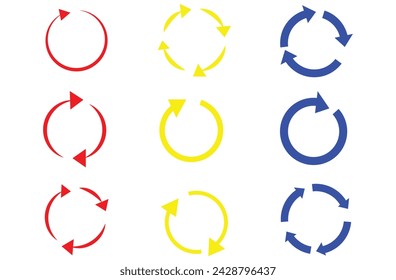 Set of circle arrows rotating on white background. Refresh, reload, recycle, loop rotation sign collection. Black circle arrows for infographics, web design. Vector illustration. Eps file 525.