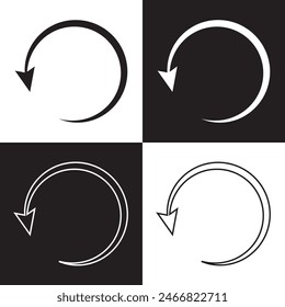 Set of circle arrows rotating on white and black background. Refresh, reload, recycle, loop rotation sign collection. Black circle arrows for infographics, web design.  flat style, clip art.