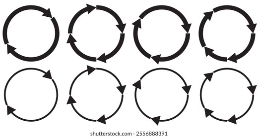  Set of circle arrows rotating on white background. Vector illustration