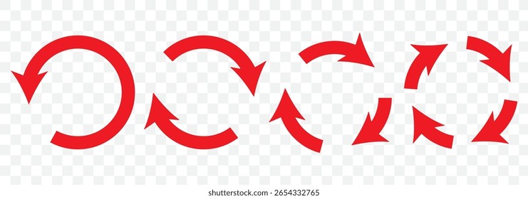 Conjunto de setas circulares que giram sobre fundo branco. Atualizar, recarregar, reciclar, coleção de sinais de rotação de loop. Setas em círculo preto para infográficos, web design. Ilustração vetorial, estilo plano, clip-art.