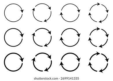 Conjunto de flechas circulares. Icono de rotación colección, icono de actualización, icono de recarga. icono de flecha circular Ilustración vectorial.