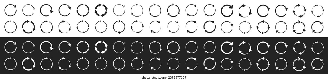 Set of circle arrows. Vector elements. Black loading symbol.