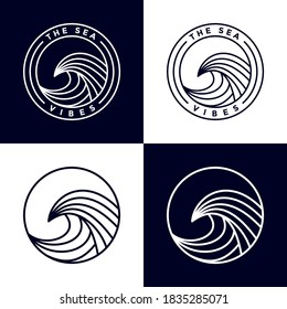 set circle badge creative outline sea or wave illustrations