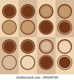 Set of circle badges and labels with brown tone
