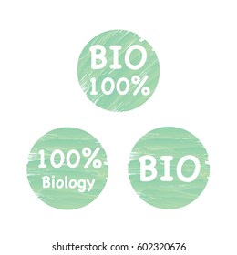 set of circle banner in green brush paint style.four elements.BIO.
