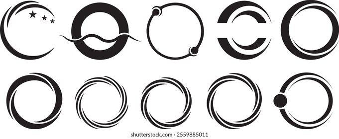 Set of circle with  black colour and white colour background.Set of sci fi black circle user interface elements technology futuristic design modern creative on white background vector.