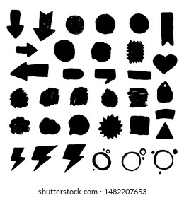 Set of circle blots in grunge style for stickers, badges. Sale stains for label, best price, discount. Hand drawn vector illustration 