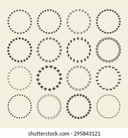 Set of circle border decorative symbol patterns and design elements for frameworks, badges, tags, and banners