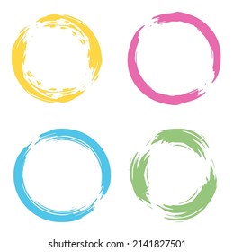Set of circle brush strokes, grunge vector frames. Hand drawn design, vintage and retro elements. Template for logo, banner. Abstract shape. Vector illustration.