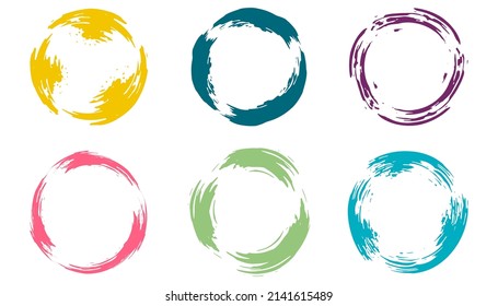 Set of circle brush strokes, hand drawn paint frame for design logo, banner. Vector illustration.