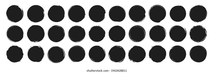 Set of circle brushes elements. Different circle brush strokes. Grunge round shapes. Boxes, frames for text, labels, logo, grunge. Vector illustration.