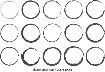 Set of circle brushes elements. Different circle brush strokes on transparent background. Grunge round shapes. Boxes, frames for text, labels, logo, grunge. Vector illustration