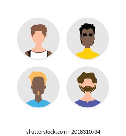 Set of circle cartoon character man avatar design isolated