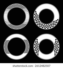 Set of circle checkered halftone patterns with sports race labels