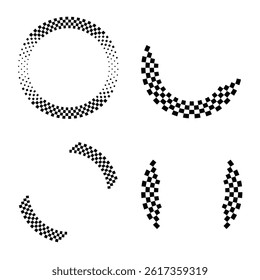 Set of circle checkered halftone patterns with sports race labels