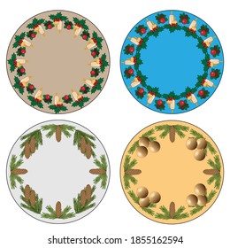 Set of  circle Christmas ornaments. For design of plate, tablecloth, CD, clock, umbrella or any other circle object.