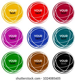 Set of circle colored twisted banners with sample text. Vector illustration.