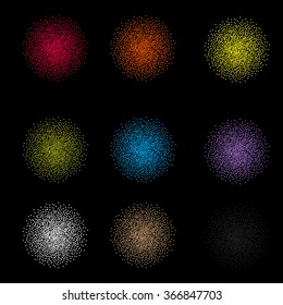 Set of Circle Colorful square Dot Banners. Noisy Round concepts. Dotwork Halftone Backgrounds. Vector Illustration
