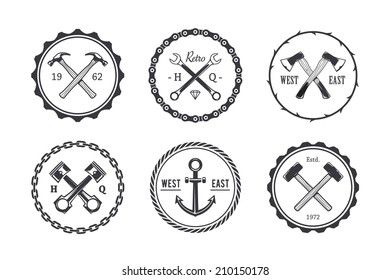 Set of circle crafts emblems. Retro styled vector monochrome stamps. 