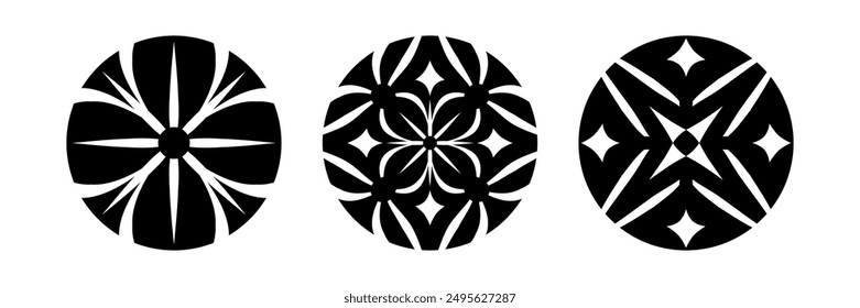 Set of Circle Design Elements. Abstract Radial Geometric Patterns. Vector Art.
