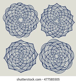 Set of circle design in japanese style (fish scale).
Hand drawn asian round ornament. - Shutterstock ID 477585505