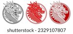 Set of circle designs of labels or overlays for Chinese New Year 2024, year of the Dragon. Silhouette of Dragons head, geometric ornament in oriental style. Paper cut style. Vector illustration