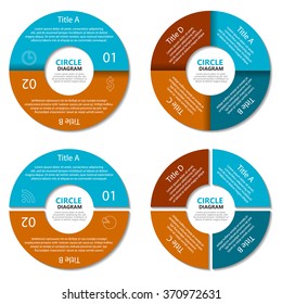 Set of circle diagram. Business concept with two and four options. Round infographic. Vector EPS10