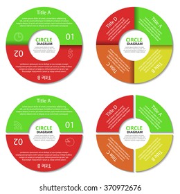 Set of circle diagram. Business concept with two and four options. Round infographic. Vector EPS10