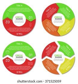 Set of circle diagram. Business concept with two and four options. Round infographic. Vector EPS10