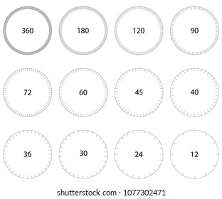 Set circle dial, circle scale with a division in round, vector template of circular dial scales for displaying measurements