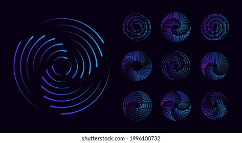 Set of circle dotted speed lines. Design element for frame, logo, tattoo, web pages, prints, posters, template, abstract vector background.