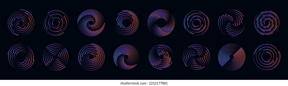 Set of circle dotted speed lines. Design element for frame, logo, tattoo, web pages, prints, posters, template, abstract vector background.