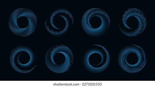 Set of circle dotted speed lines. Design element for frame, logo, tattoo, web pages, prints, posters, template, abstract vector background.