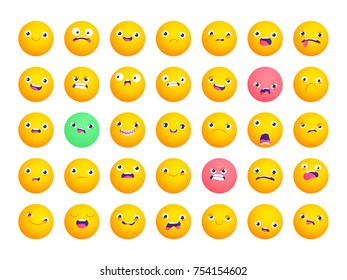 Set of circle emoji. Smile icons. Vector emoticons isolated on white. Funny flat style emoji