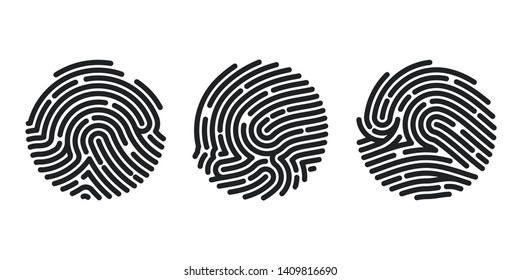 Set of Circle Fingerprint icons design for application. Finger print flat scan. Vector illustration isolated on white background