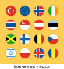 Set of circle flag icons flat design vector illustration
