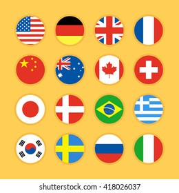 Set of circle flag icons flat design vector illustration