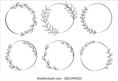 Set of circle floral frame botanical simple design. Floral monocrome vector. Element design. Vector illustration. wedding invitation 