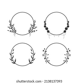 Set of circle floral frame botanical simple design. Floral monocrome vector. 
Vector illustration for decorate logo, text, greeting cards.