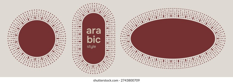 Set of circle frames with Najd seamless pattern. Saudi vintage ornament. Architecture decoration. 