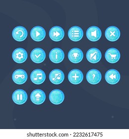 Set Of Circle Game UI Buttons In Polygonal Bright Turquoise And Blue Gradient Colors Triangle Broken Glasses Ice Style For User Interface Games Web Sites Your Business . Vector Design