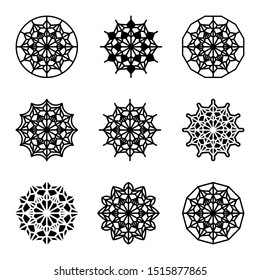 Set of circle geometric ornaments. Round abstract icons. Templates for logo or emblem. Design decorative elements set. Vector illustration.
