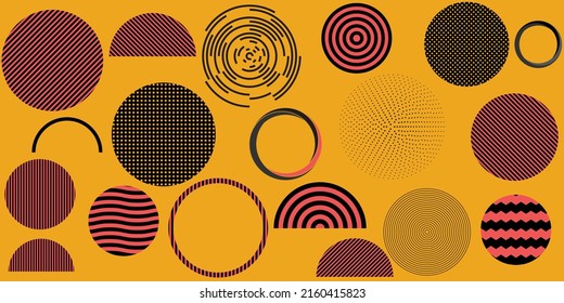 Conjunto de formas geométricas de círculo. Diseño de Memphis, elementos retro para web, vintage, publicidad, banner comercial, afiche, volante, cartel, venta. Formas geométricas del vector de medio tono de la colección