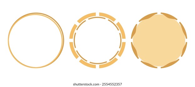 Set of circle gold signs isolated on white background vector.