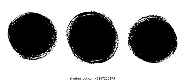 Runde, Grunge, schwarze Farbe, Tinte, schmutzige Pinselstriche. Kreative Elemente für Ihr Design. Vektorgrafik.